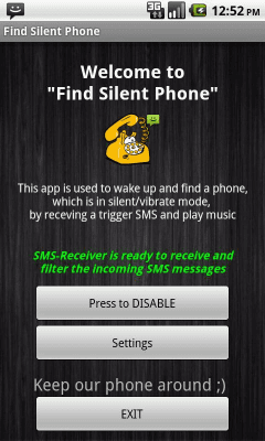 Screenshot of the application Find My Phone (with a SMS) - #2