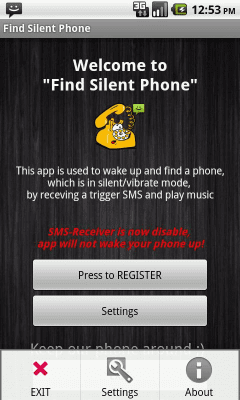 Screenshot of the application Find My Phone (with a SMS) - #3