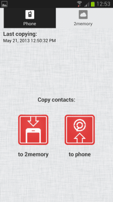 Screenshot of the application 2memory - transferring contacts - #3