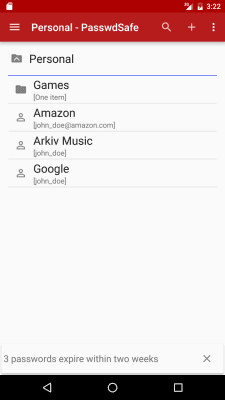 Screenshot of the application PasswdSafe - #3