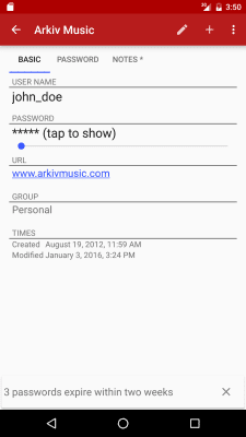 Screenshot of the application PasswdSafe - #4