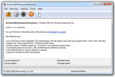 Screenshot of the application Accent RAR Password Recovery - #1