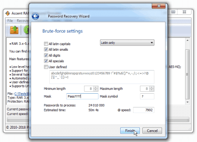 Screenshot of the application Accent RAR Password Recovery - #2