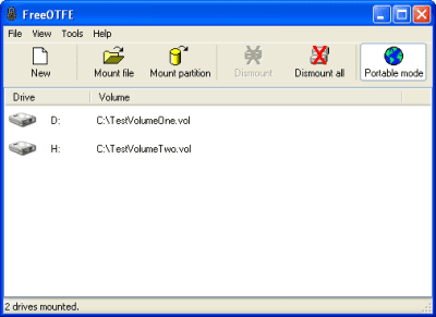 Screenshot of the application FreeOTFE - #2