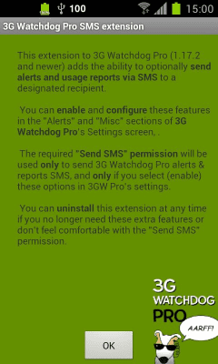 Screenshot of the application 3G Watchdog Pro SMS extension - #1