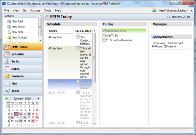 Screenshot of the application EssentialPIM Free Portable - #1