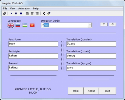 Screenshot of the application Irregular Verbs - #1