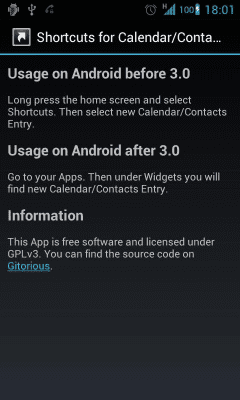 Screenshot of the application Shortcuts for Calendar/Contact - #1