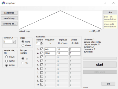 Screenshot of the application bmp2wav - #1