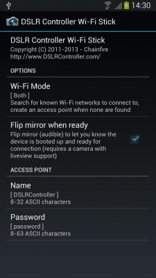 Screenshot of the application DSLR Controller Wi-Fi Stick - #1