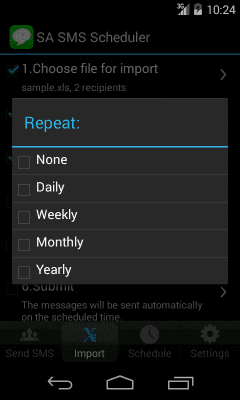 Screenshot of the application SA SMS Scheduler Lite - #3