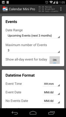 Screenshot of the application Mini Calendar - #6