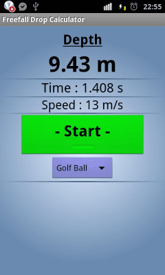 Screenshot of the application Freefall Depth Stopwatch - #1