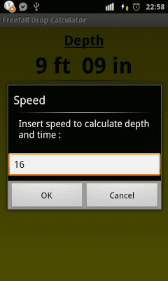 Screenshot of the application Freefall Depth Stopwatch - #3