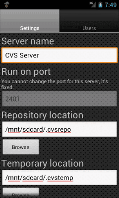 Screenshot of the application CVS Server - #2
