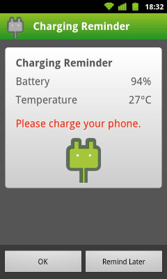 Screenshot of the application Charging Reminder - #3