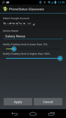 Screenshot of the application Phone Status Glassware - #1