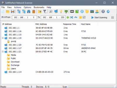 Screenshot of the application SoftPerfect Network Scanner - #1