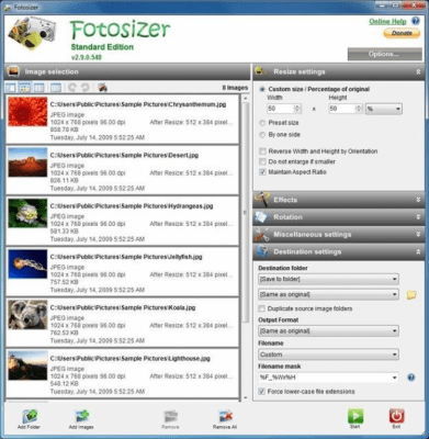 Screenshot of the application Fotosizer - #1