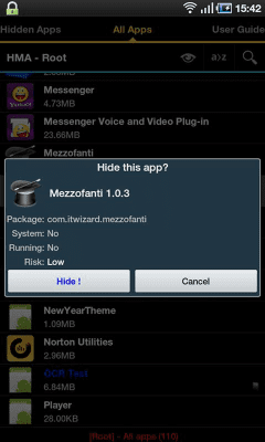 Screenshot of the application Hide Apps Trial - Root - #3