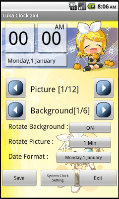 Screenshot of the application Chibi Rin Clock Widget (2x4) - #3