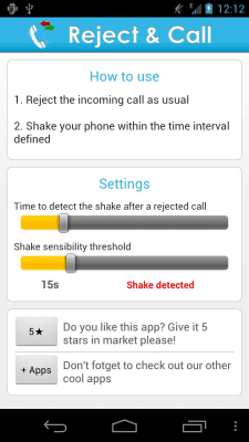 Screenshot of the application Reject & Callback - #2