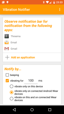 Screenshot of the application Vibration Notifier - #1