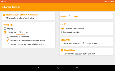 Screenshot of the application Vibration Notifier - #3