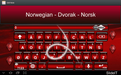 Screenshot of the application SlideIT Norwegian Dvorak Pack - #1