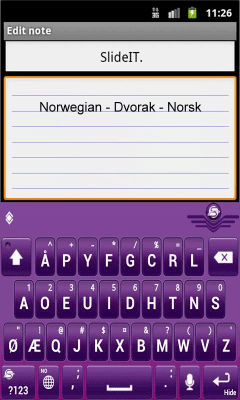 Screenshot of the application SlideIT Norwegian Dvorak Pack - #2