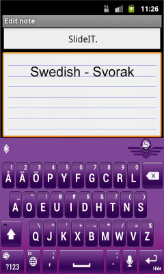 Screenshot of the application SlideIT Swedish Svorak Pack - #2