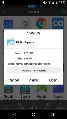 Screenshot of the application ES Permission Manager plugin - #1