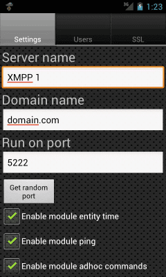 Screenshot of the application XMPP Server - #2