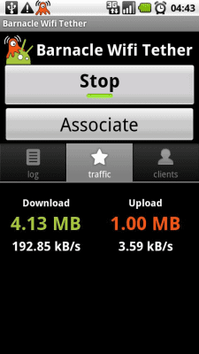 Screenshot of the application Barnacle Wifi Tether - #1