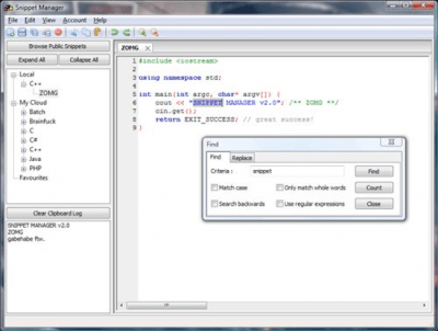 Screenshot of the application Snippet Manager - #4