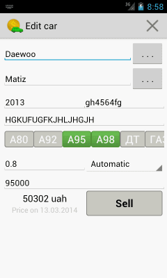 Screenshot of the application Car cost accounting - #3