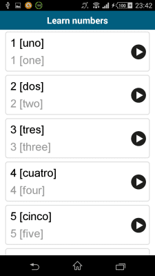 Screenshot of the application Spanish 50 Languages - #6