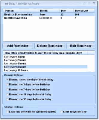 Screenshot of the application Sobolsoft Birthday Reminder - #1