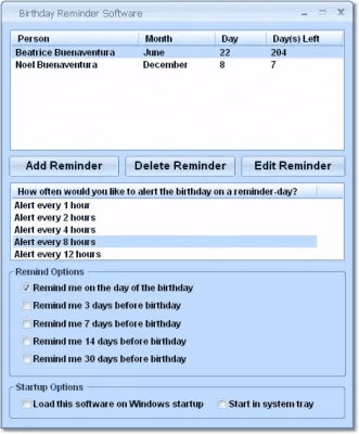 Screenshot of the application Sobolsoft Birthday Reminder - #2