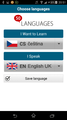Screenshot of the application Czech 50 languages - #2