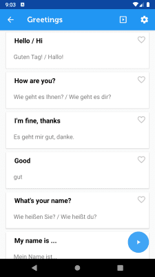 Screenshot of the application Learn German Phrasebook - #2