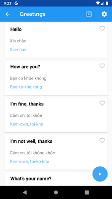 Screenshot of the application Learn Vietnamese Phrasebook - #2