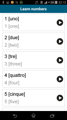 Screenshot of the application Italian 50 languages - #6