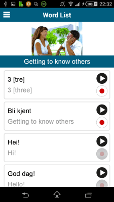 Screenshot of the application Norwegian 50 languages - #3