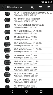 Screenshot of the application NikonLenses - #1