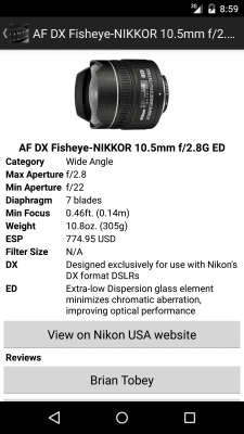 Screenshot of the application NikonLenses - #2