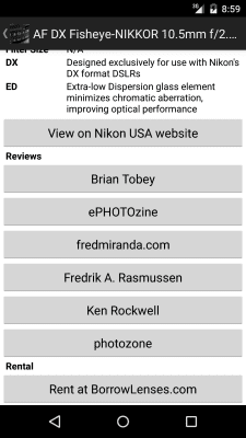 Screenshot of the application NikonLenses - #3