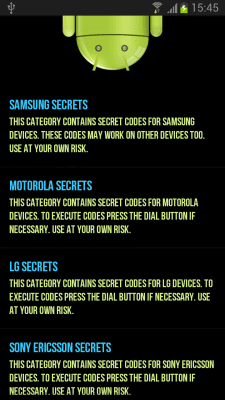 Screenshot of the application Secret Codes for Android - #1