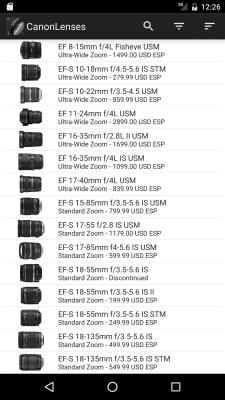 Screenshot of the application CanonLenses - #1