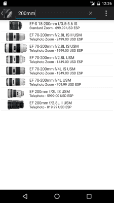 Screenshot of the application CanonLenses - #3